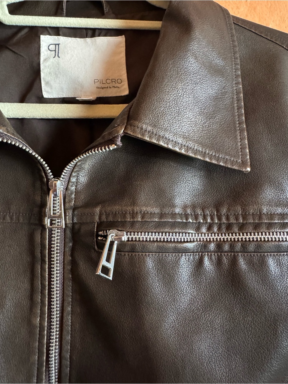 Pilcro Anthropologie Washed Faux Leather Cropped Moto Jacket Brown Size Large - Picture 5 of 11